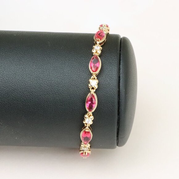 "Elegant Rose Gold Bracelet with Red Marquise & CZ Stone Accents, XPBL0779 - Picture 3 of 12